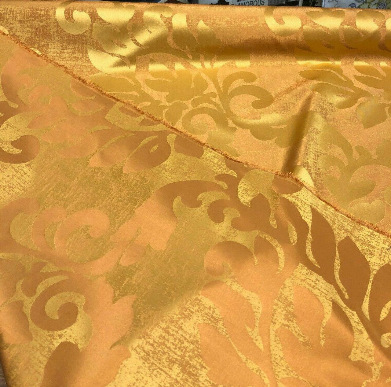 1 Yard Orange Gold Jacobean Reversible Drapery Upholstery Fabric Polyester Medium Weight 56 Inches Wide